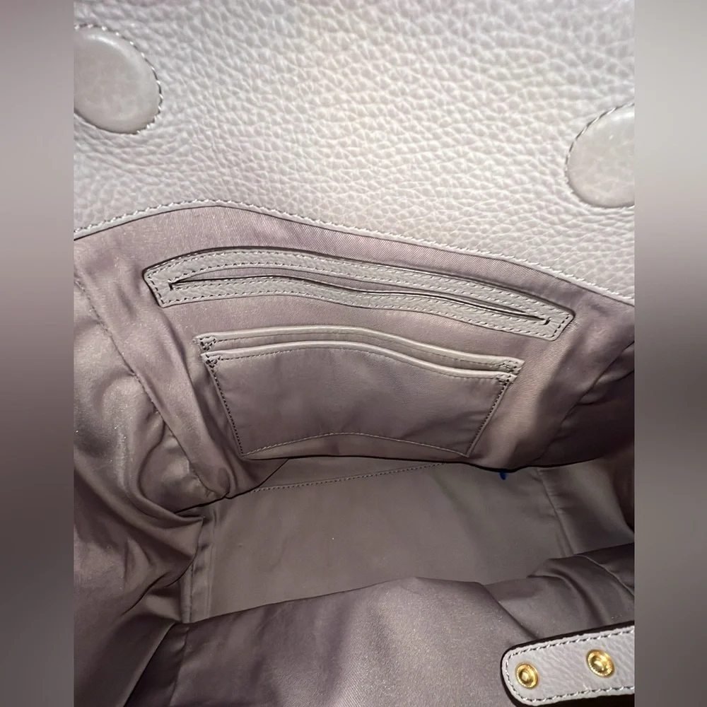 Tory Burch women’s half moon gray leather tote - Picture 12 of 16